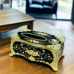 Elegant Tissue Box with Toothpick Holder-Black