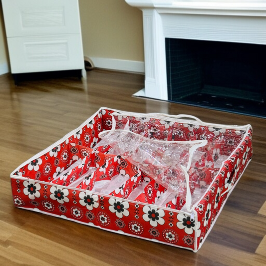 12 Pair Dust Proof  shoe organizing Zipper  Bag(Ajrak Red)