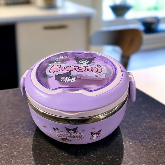Round Cartoon Printed Lunch Box-Dark Purple