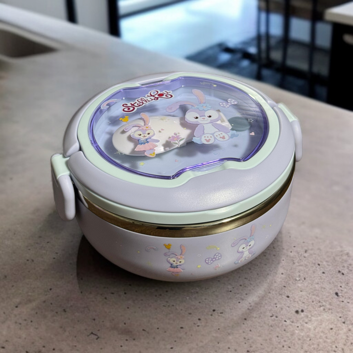 Round Cartoon Printed Lunch Box-Light Purple