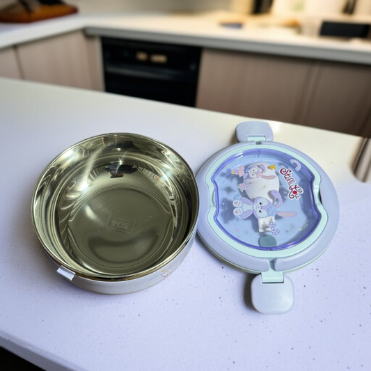 Round Cartoon Printed Lunch Box-Light Purple