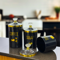 3 Pc Airtight Jar Set -Black(Bow Design)