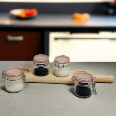 4 Pc Jar Set With Wooden Tray