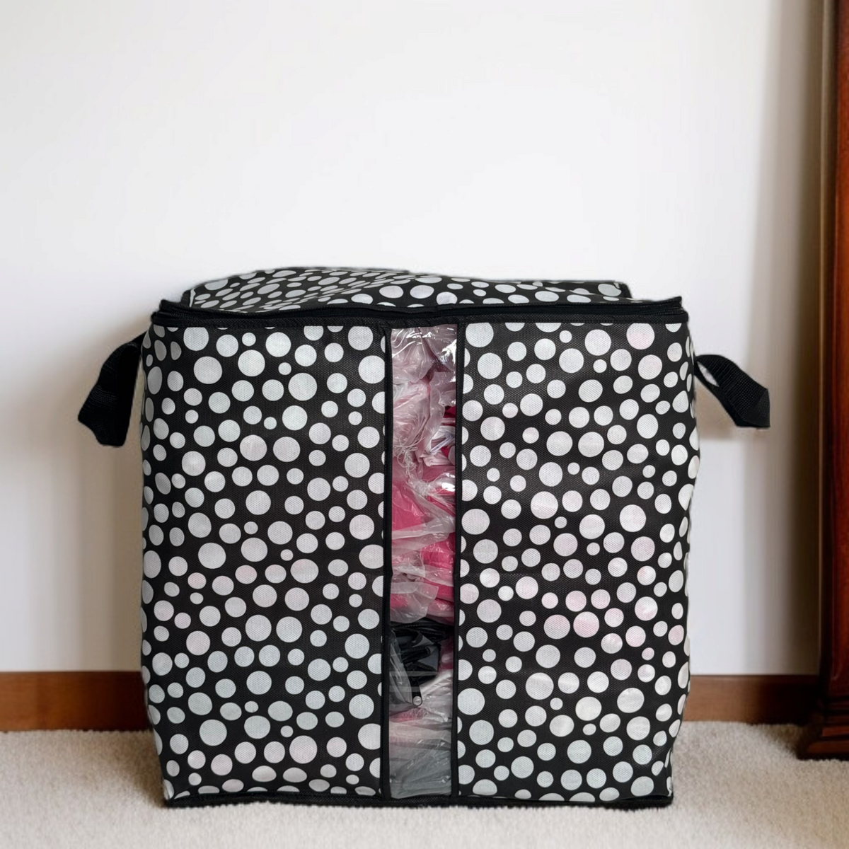 110GSM Cloth Storage Bag 1 Pc White(Polka Dot)