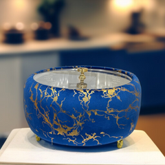 Printed Stainless Steel Velvet Naan Box-Blue