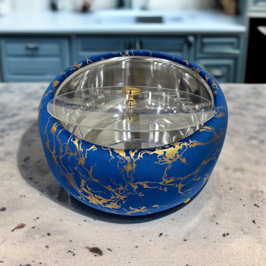 Printed Stainless Steel Velvet Naan Box-Blue