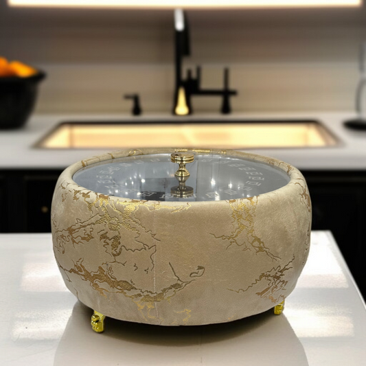 Printed Stainless Steel Velvet Naan Box-Golden