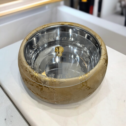 Printed Stainless Steel Velvet Naan Box-Golden