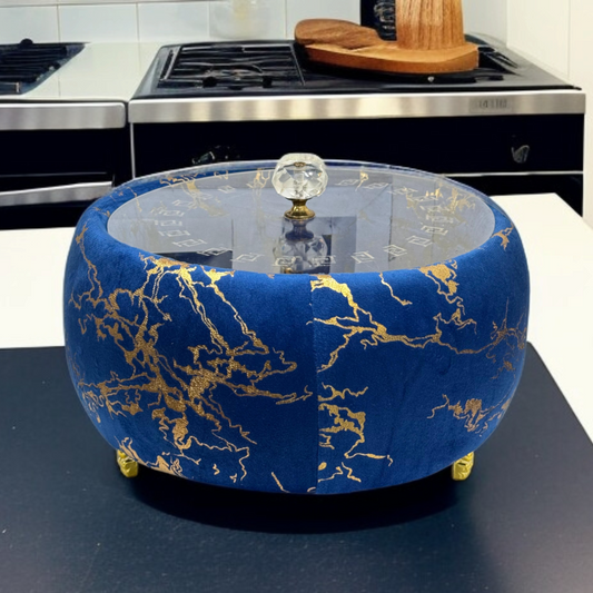 Printed Velvet Naan Box-Blue