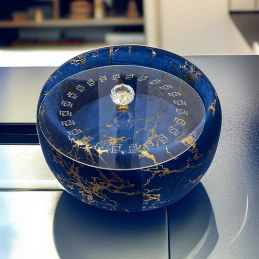 Printed Velvet Naan Box-Blue