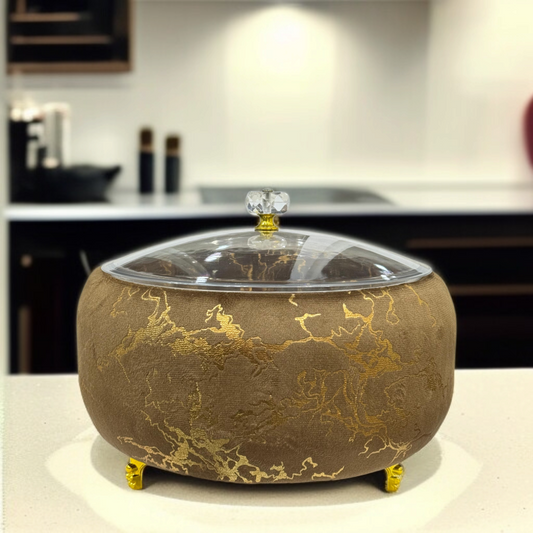 Printed Velvet Naan Box Brown-D2