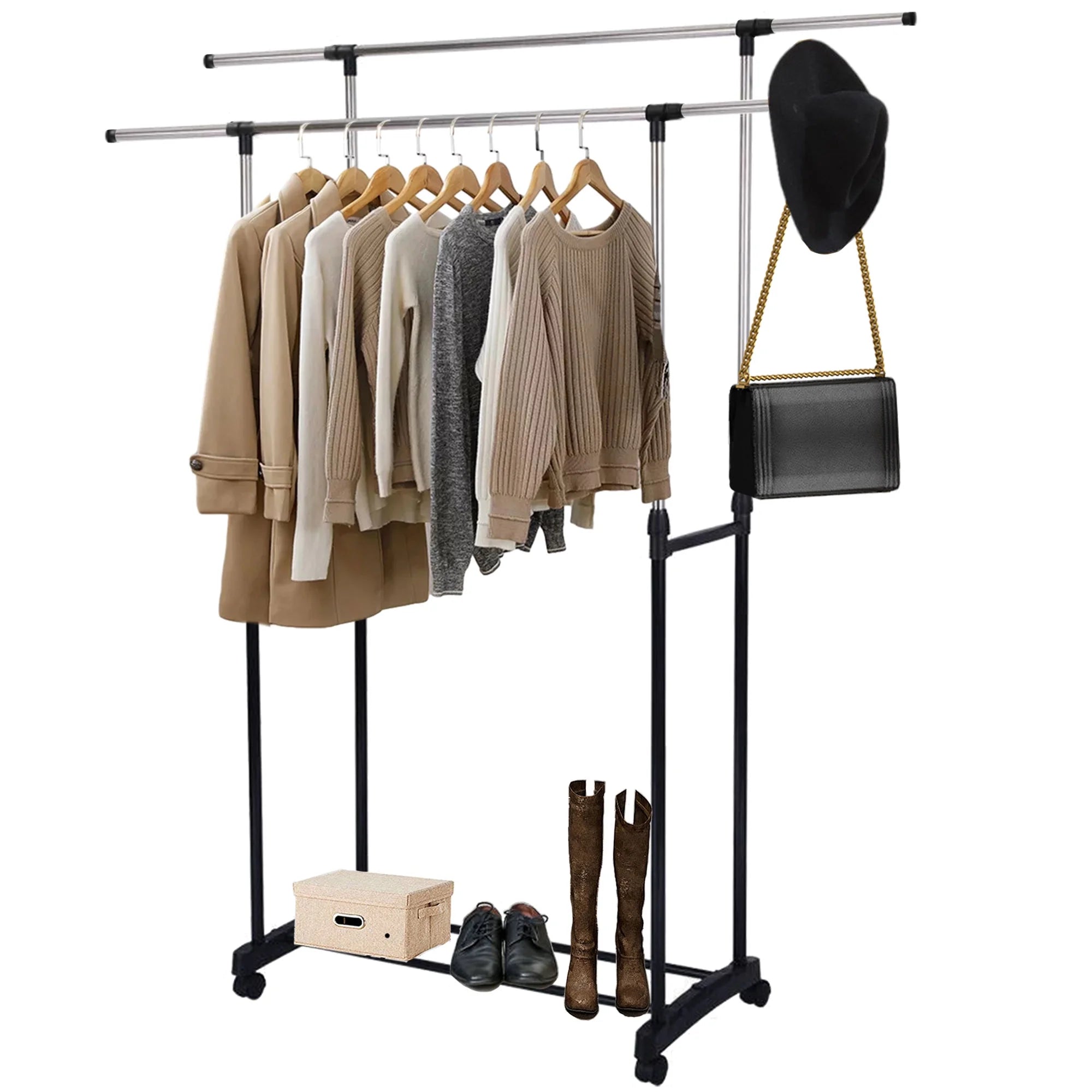 Double Pole Telescopic Cloth Hanger With Wheel