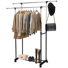 Double Pole Telescopic Cloth Hanger With Wheel