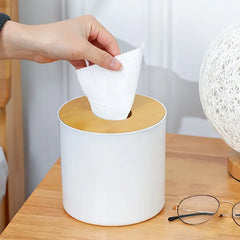 Round Tissue Box with Bamboo Lid