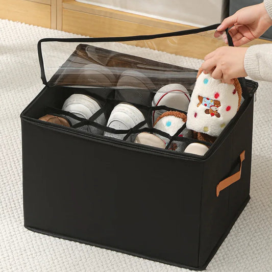 12 Grid Foldable Shoe Organizer -Black