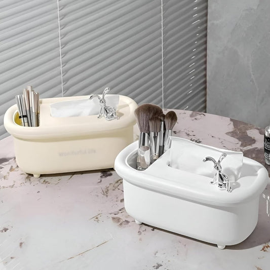 Rabbit Tissue Box with Accessories Holder-White