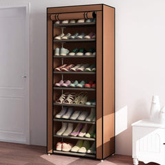 9 Tier Shoe Rack With Dustproof Cover-Brown