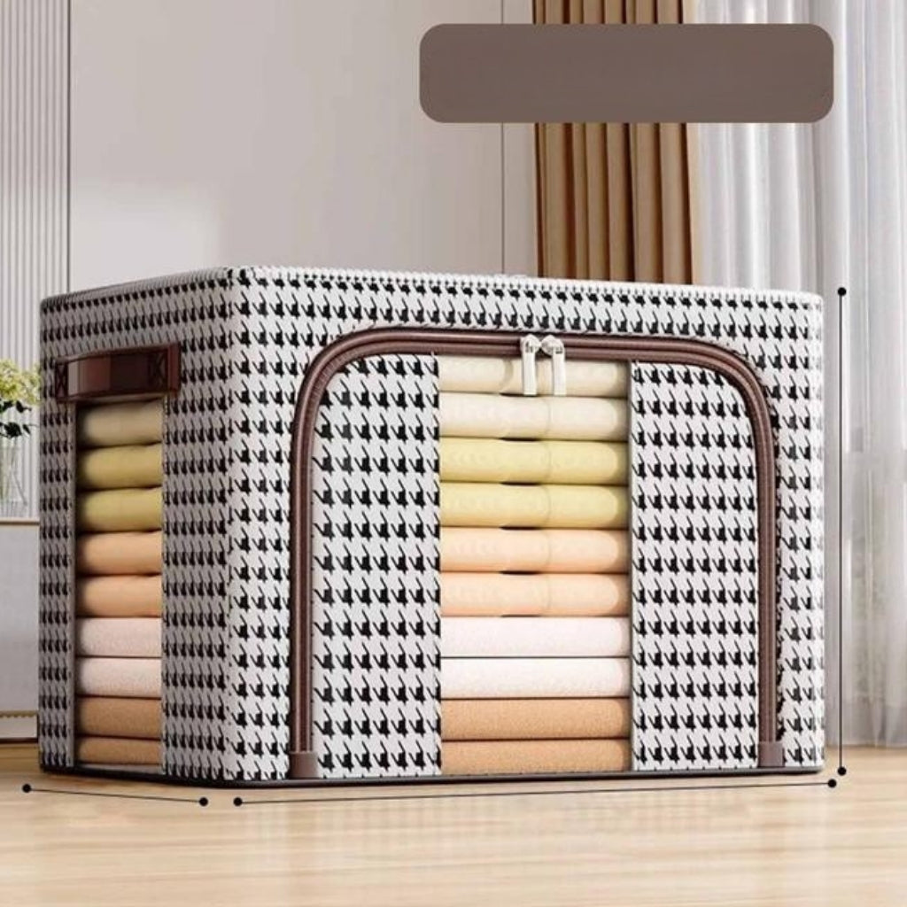 Foldable Clothes Storage Box (66L)-White Brown