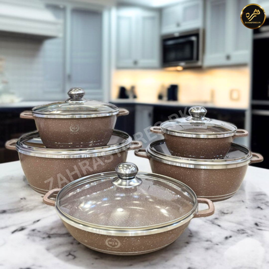 W.J.S 10 Pcs Die Casting Cookware Set-Light Brown