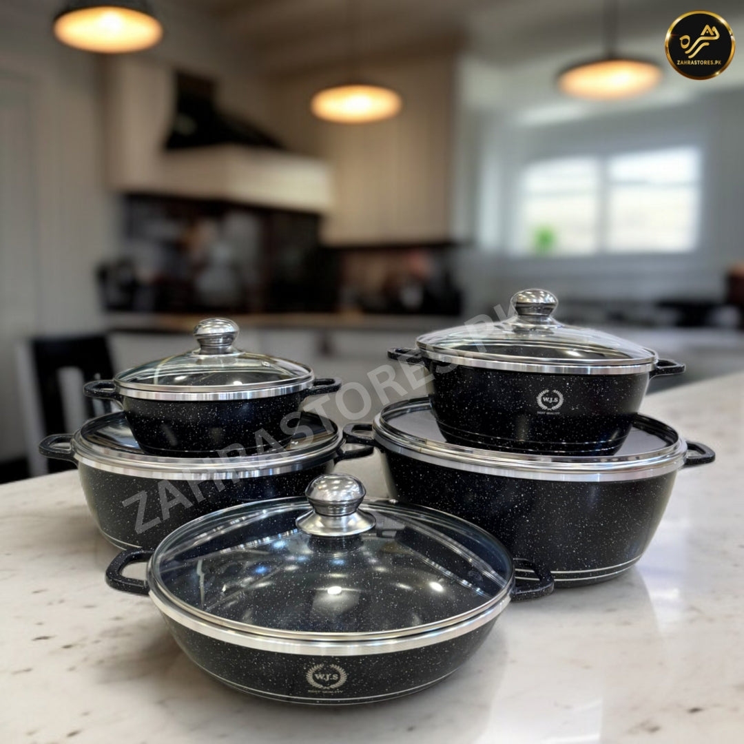 W.J.S 10 Pcs Die Casting Cookware Set-Black