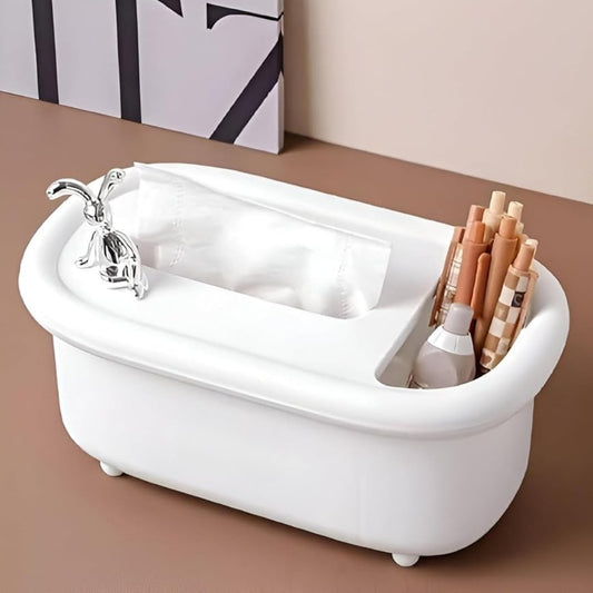 Rabbit Tissue Box with Accessories Holder-White