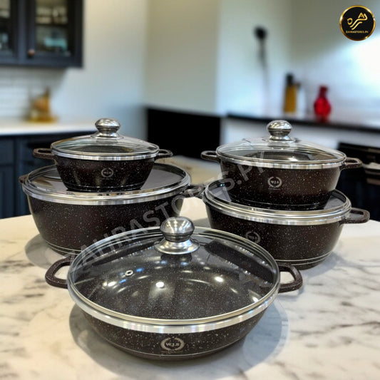 W.J.S 10 Pcs Die Casting Cookware Set-Dark Brown