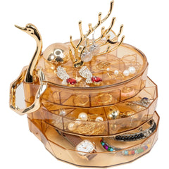 3-Layer Jewelry Case with Swan Shaped Lid