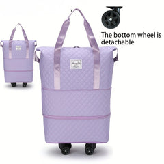 Expandable Duffel Bag with Rolling Wheels-Light Purple