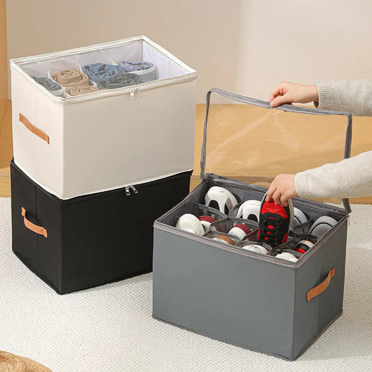 12 Grid Foldable Shoe Organizer -Grey