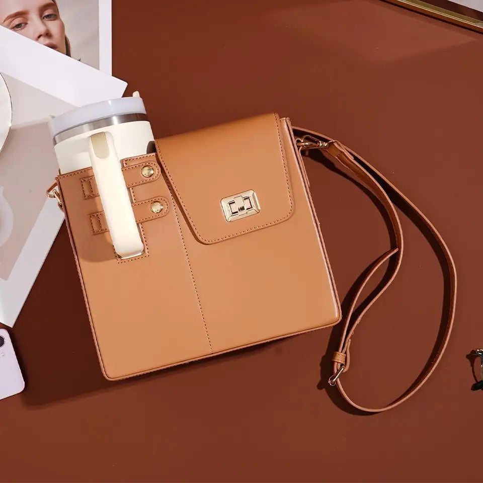 Crossbody Water Cup Storage Bag-Brown