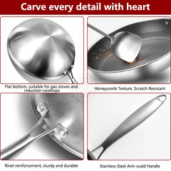 Stainless Steel Laser Coated Wok Long Handle 34cm