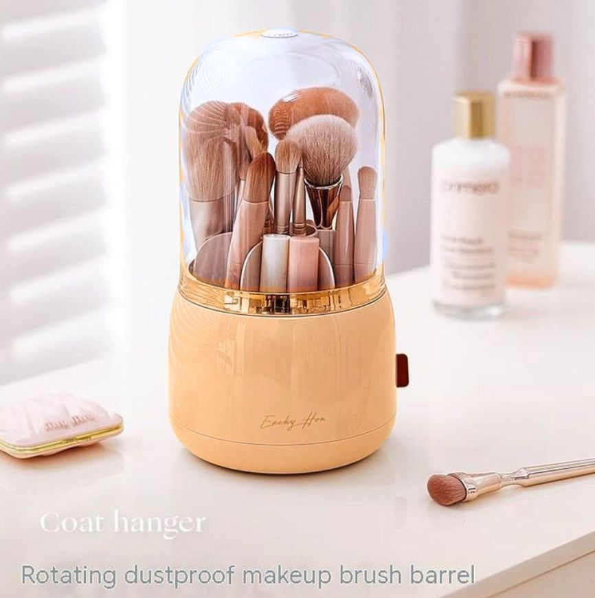 360°Rotating Base Makeup Brush Holder with Lid-Pink