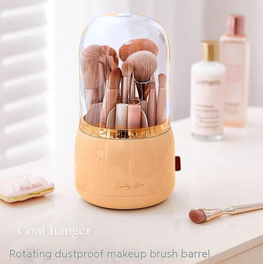 360°Rotating Base Makeup Brush Holder with Lid-Pink