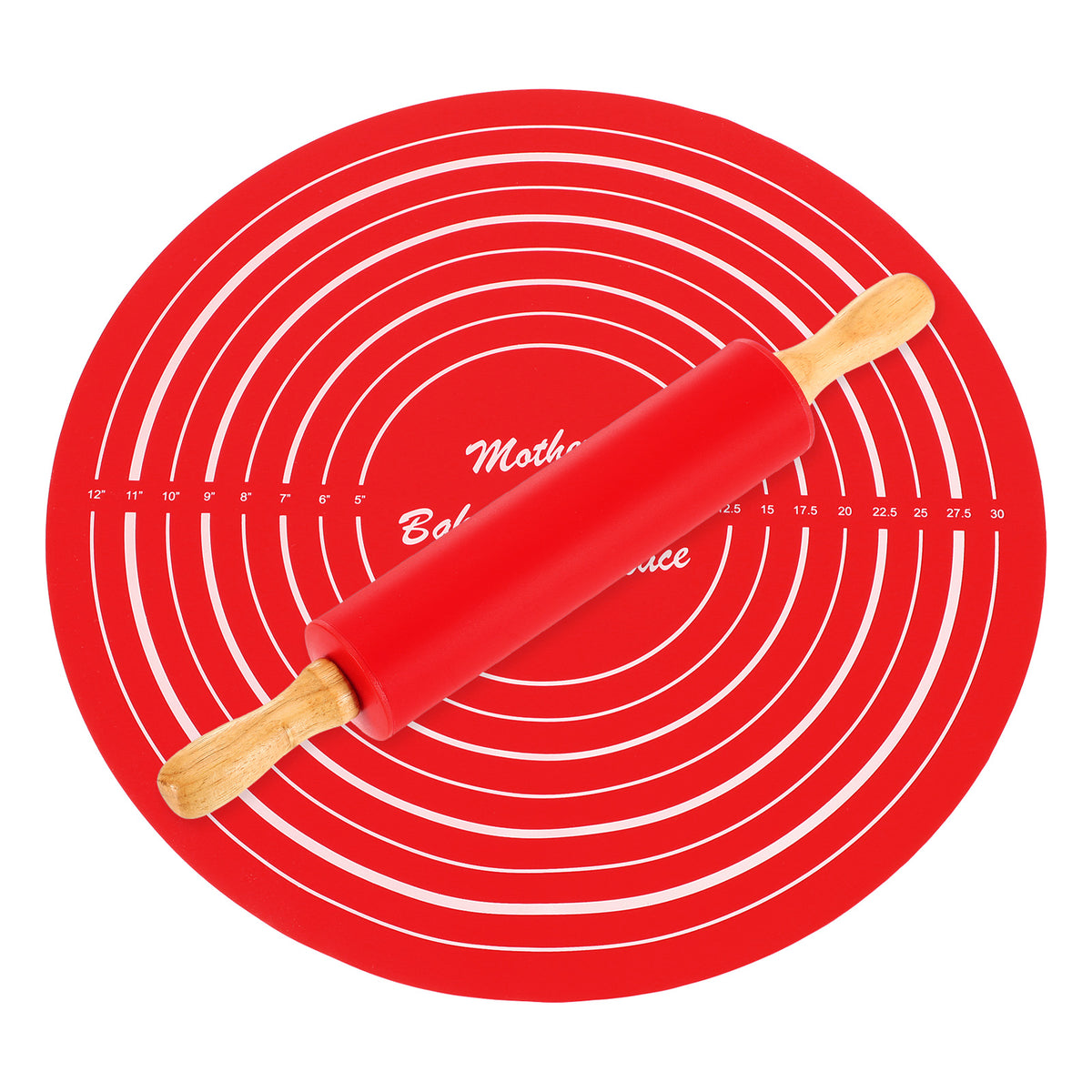 Set of Silicone Rolling Pin with Baking Sheet -Red