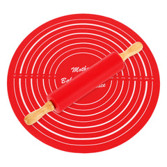 Set of Silicone Rolling Pin with Baking Sheet -Red