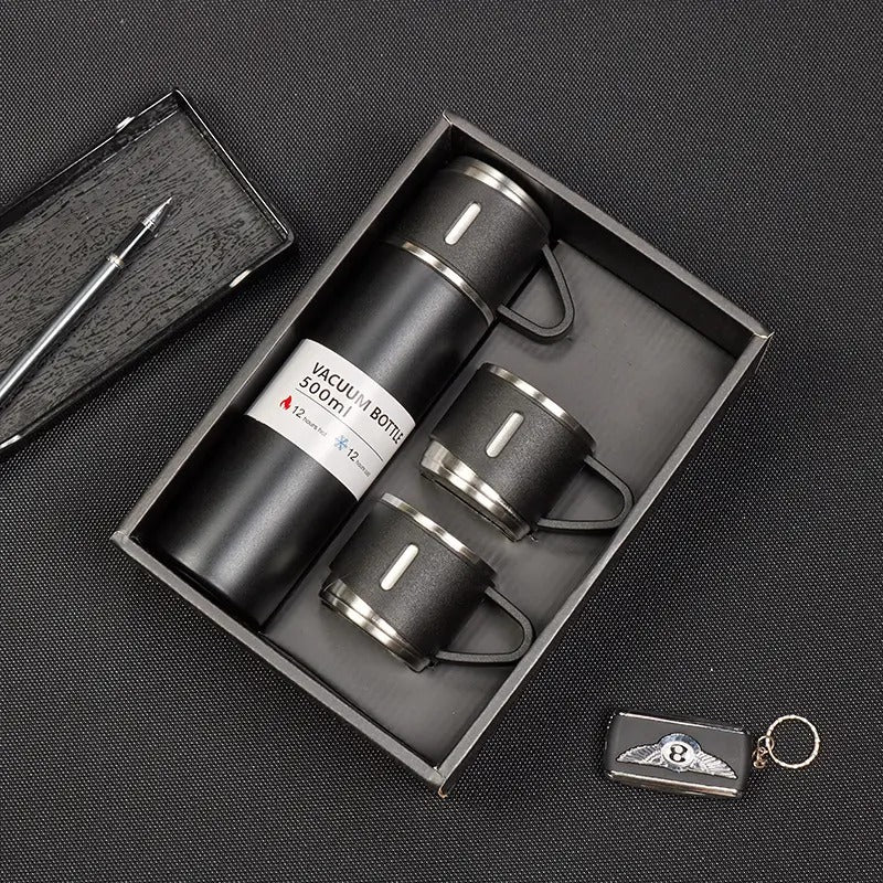 3 Cup Double-Layer Stainless Steel Vacuum Flask Set Price is just ❗Rs