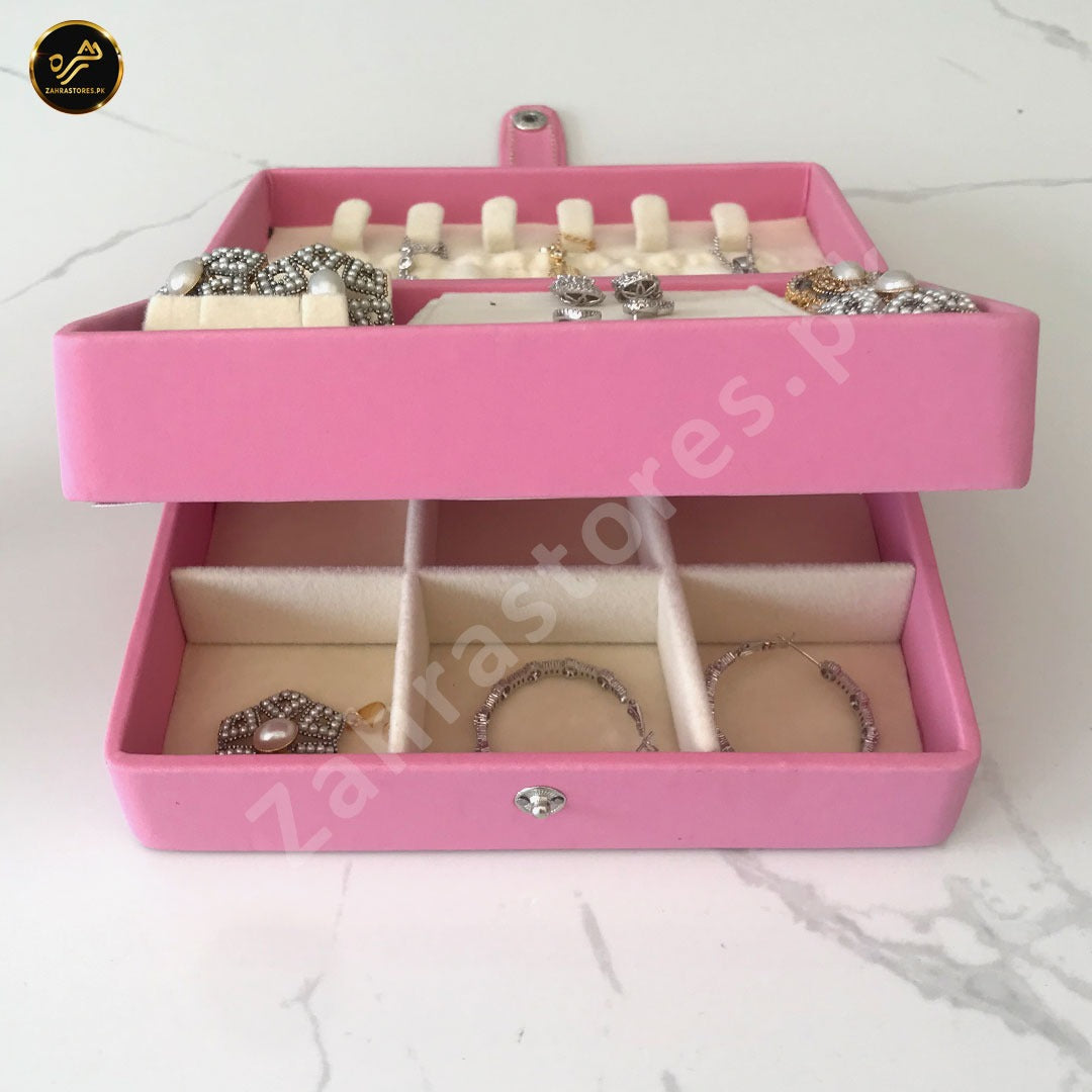 2 Layer Portable Travel Jewelry Case (Pink)