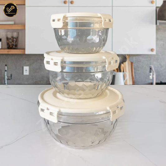 3 Pcs Air Tight Food Boxes (Light Grey)