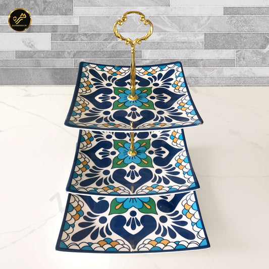 3 Tier Melamine Floral Serving Tray (Square)