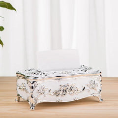 European Style Tissue Paper Box Case-White Silver