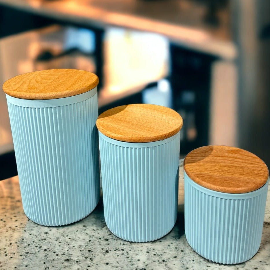 Airtight Jars With Wooden Lid 3 Pcs Set
