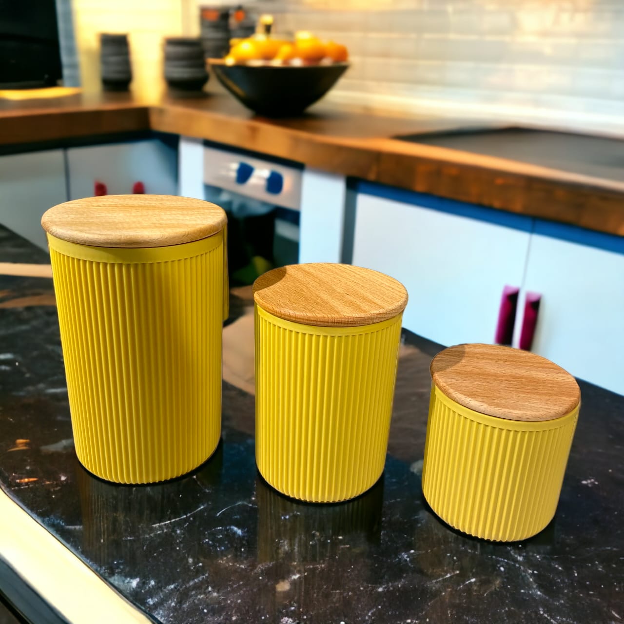 Airtight Jars With Wooden Lid 3 Pcs Set