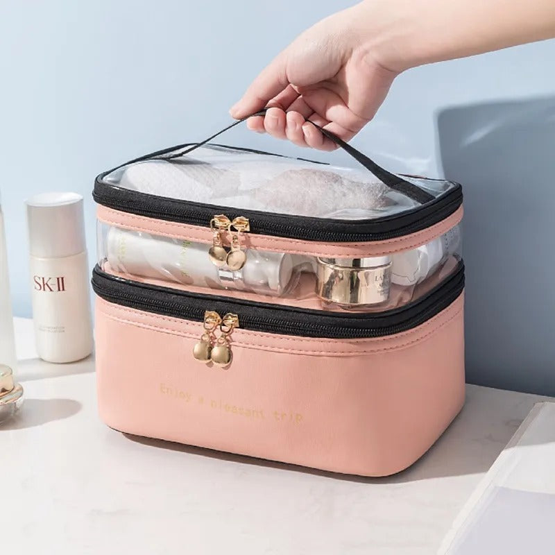 Double Layer Cosmetic Pouch-Pink