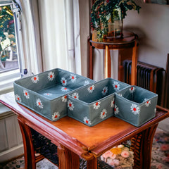 3 Pc Printed Storage Organizer-Grey Flower