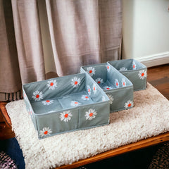 3 Pc Printed Storage Organizer-Grey Flower