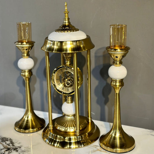 Metal Clock with Candle Holder