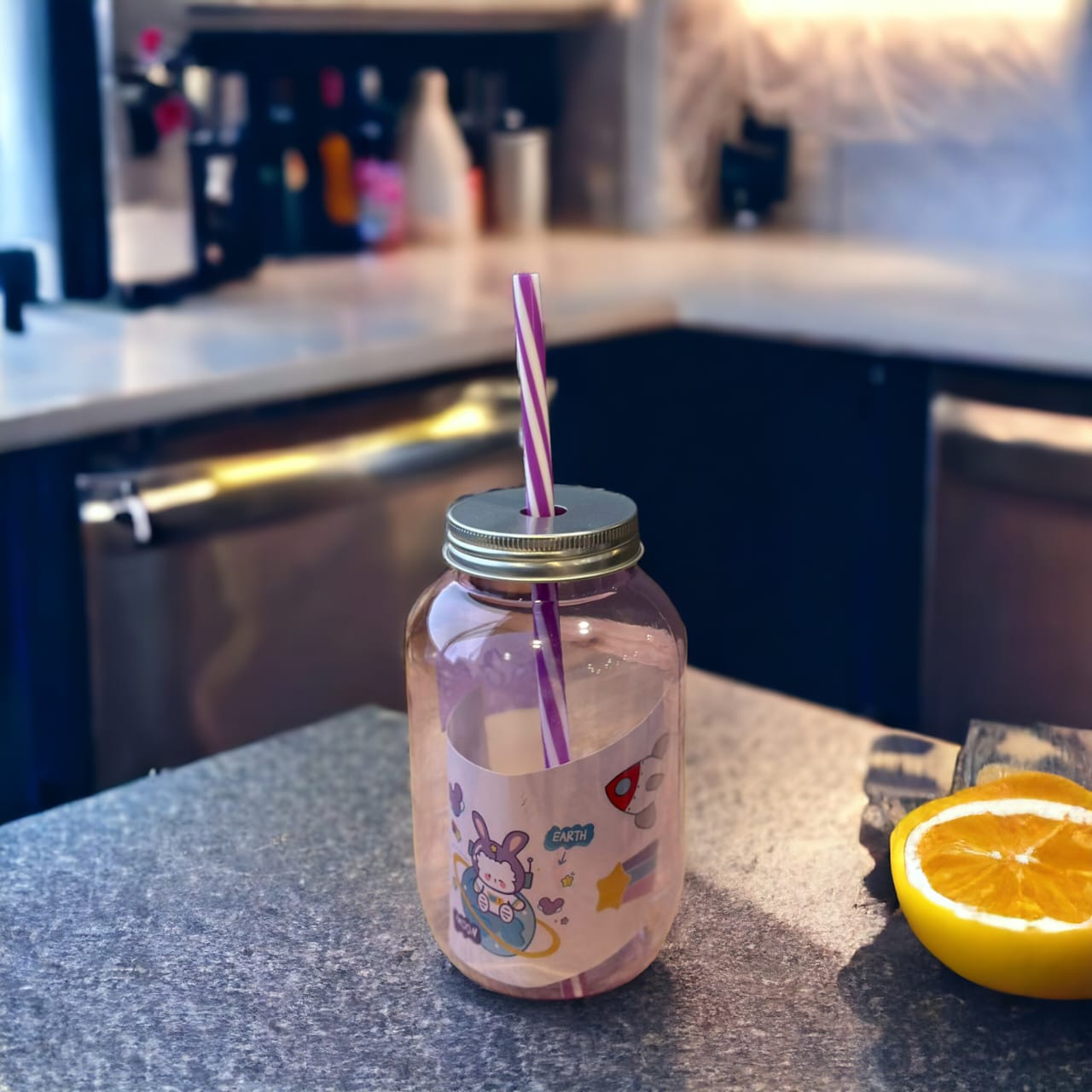 Plastic Mason Jar with Straw