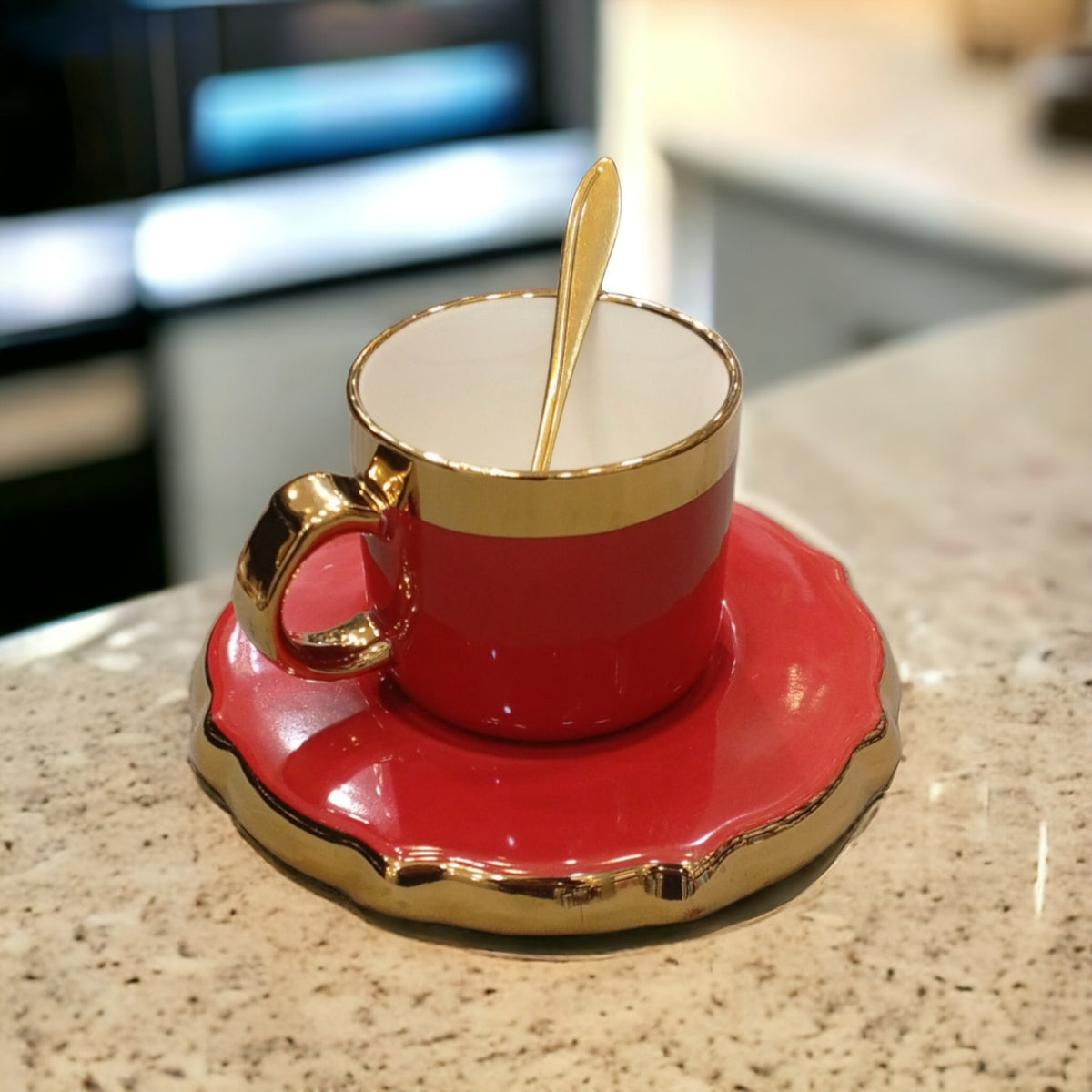 Ceramic Mug with Saucer-Red