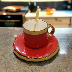 Ceramic Mug with Saucer-Red