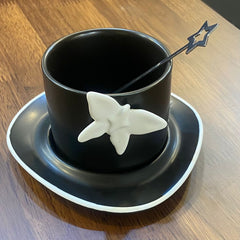 Star Design Cup and Saucer -Black